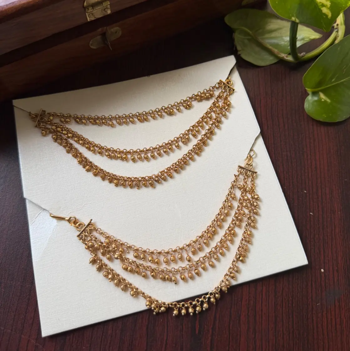 Traditional Three-Layered Antique Gold Mattilu / Ear Chains SJMD001