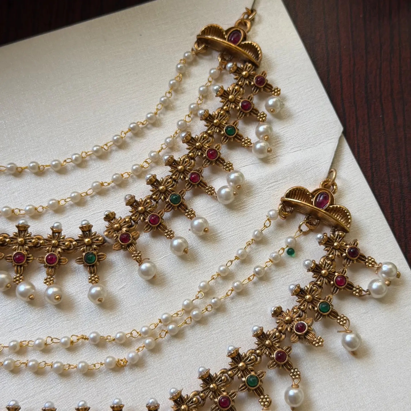 Antique Kemp & Pearl Layered Kan Chain / Mattilu Pair SJMD002