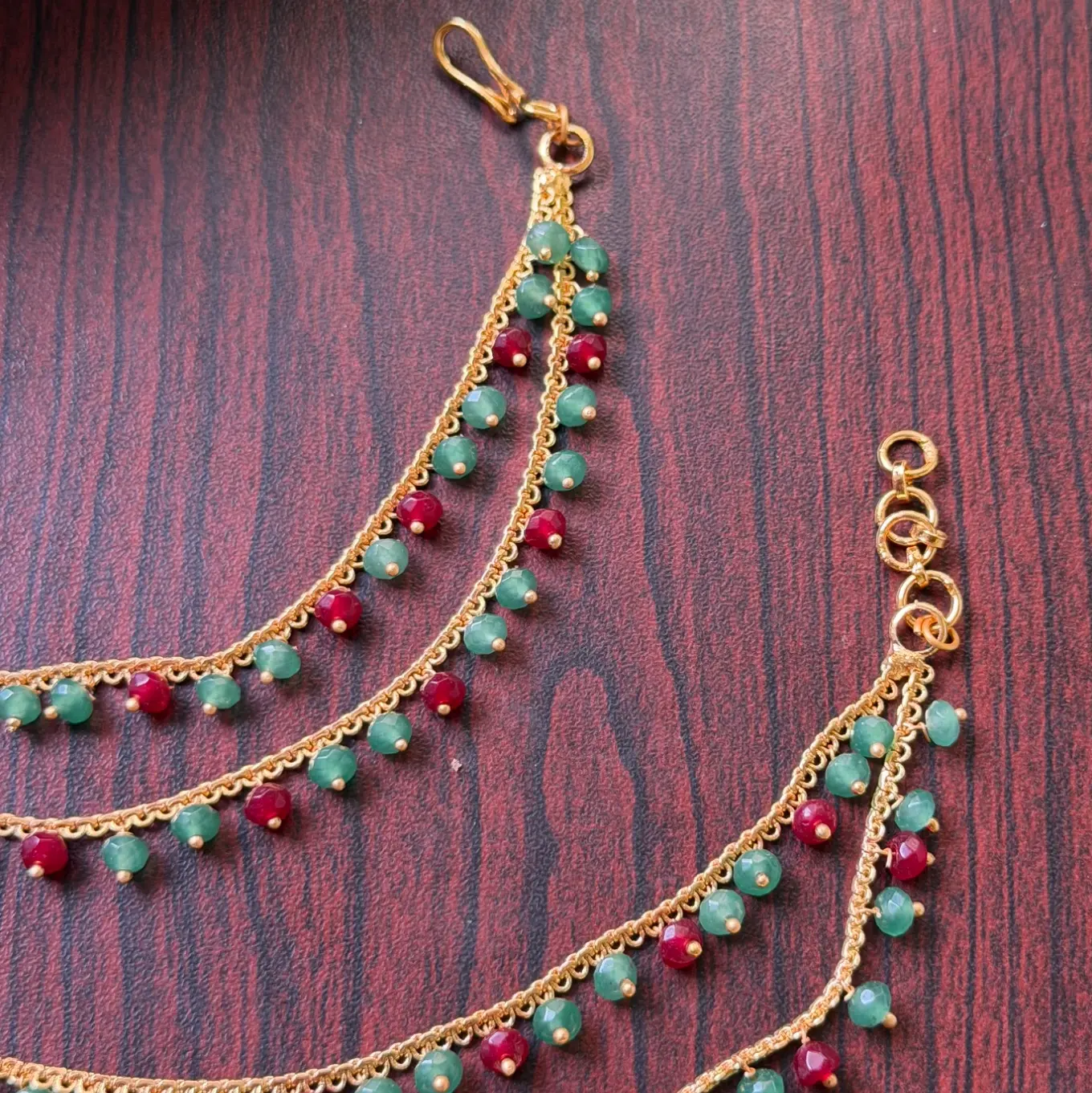 Dual-Tone Ruby & Emerald Crystal Bead Layered Mattilu / Kan Chain Pair SJMD004