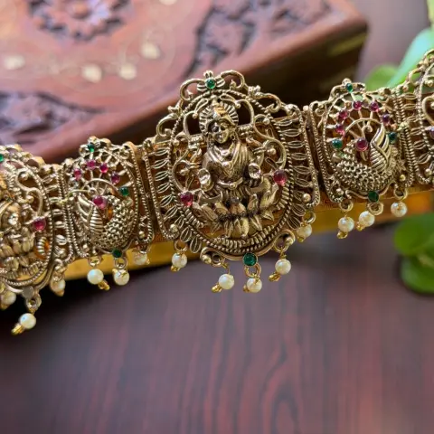 Classic Goddess Lakshmi Solid Band Antique Vaddanam / Waist Belt SJMD009