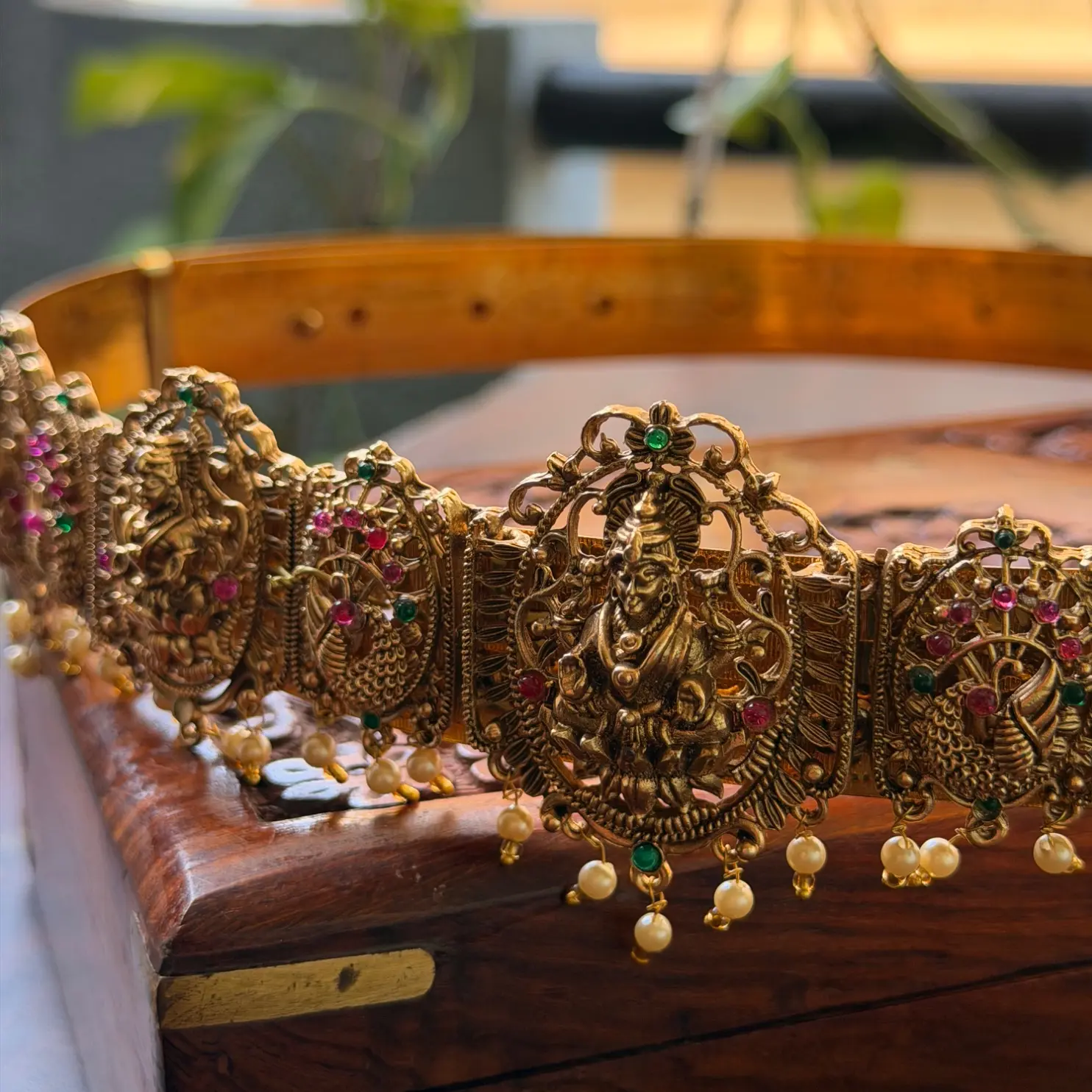 Classic Goddess Lakshmi Solid Band Antique Vaddanam / Waist Belt SJMD009