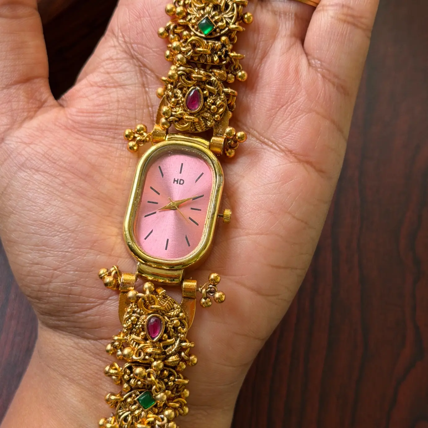 Antique Gold Nakshi Temple Work Bracelet Watch SJA004