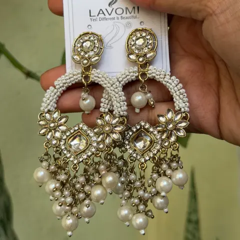 Kundan Pearl Hoop Chandelier Earrings SJER026