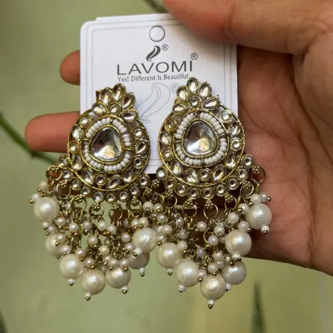 Kundan Teardrop Statement Chandelier Earrings SJER027