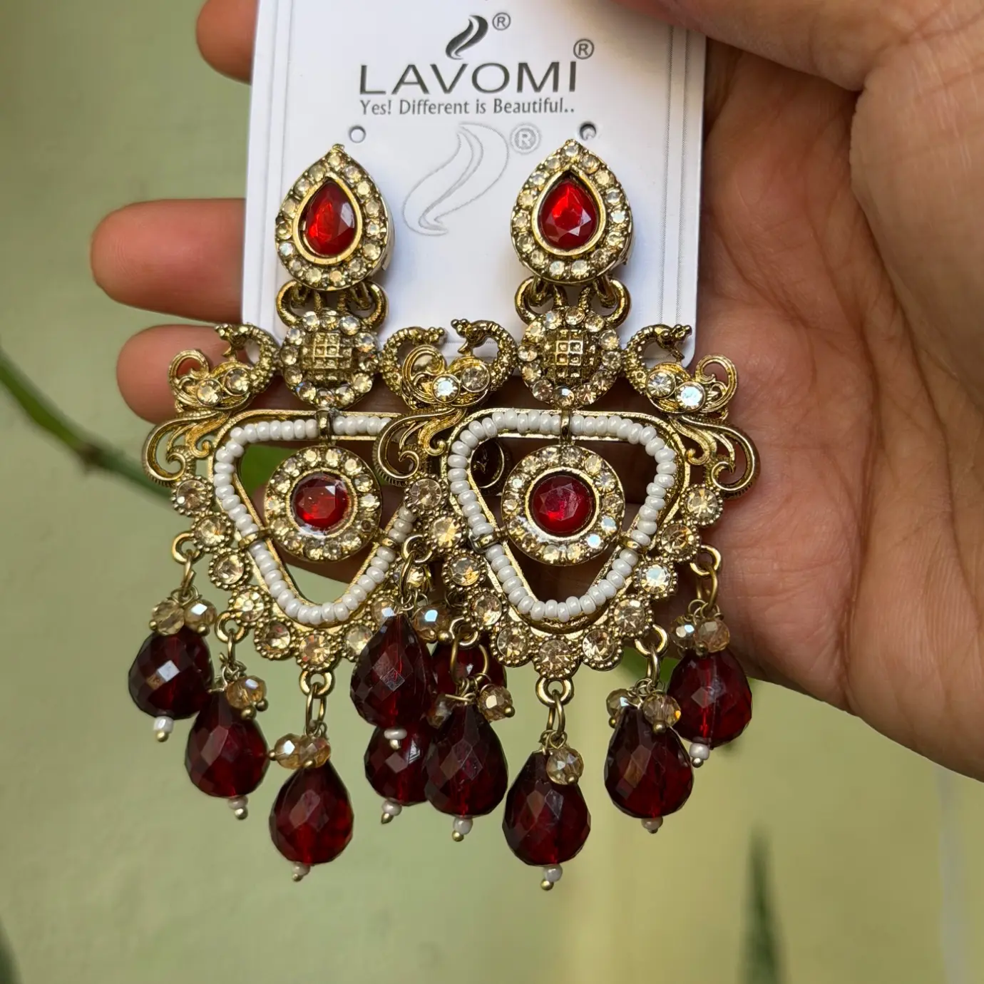 Kundan Triangular Statement Chandelier Earrings SJER028