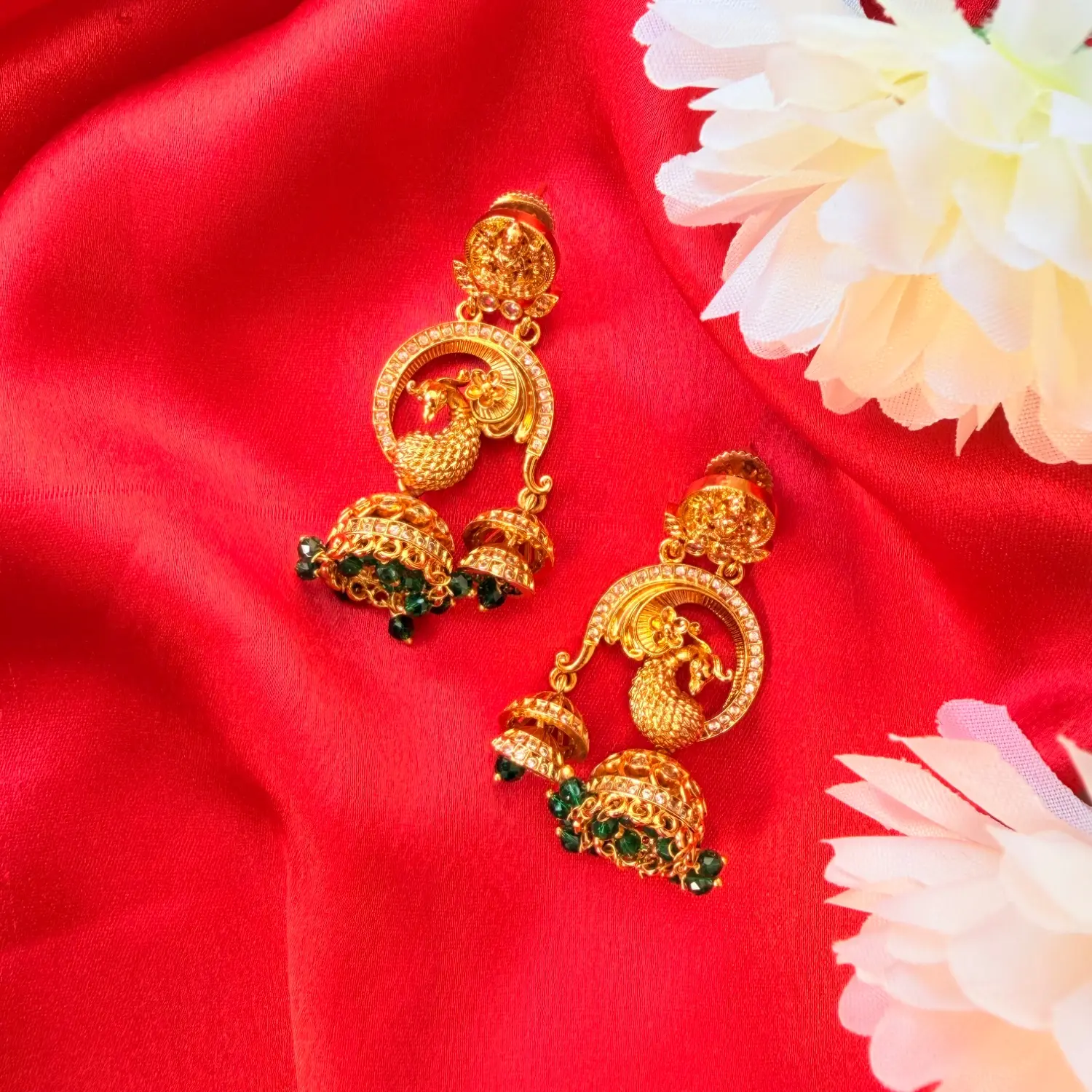 Peacock Grace Antique Gold Jhumka Earrings