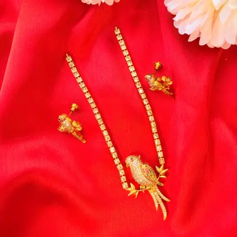 Sparkling Parrot CZ Stone Short Necklace Set