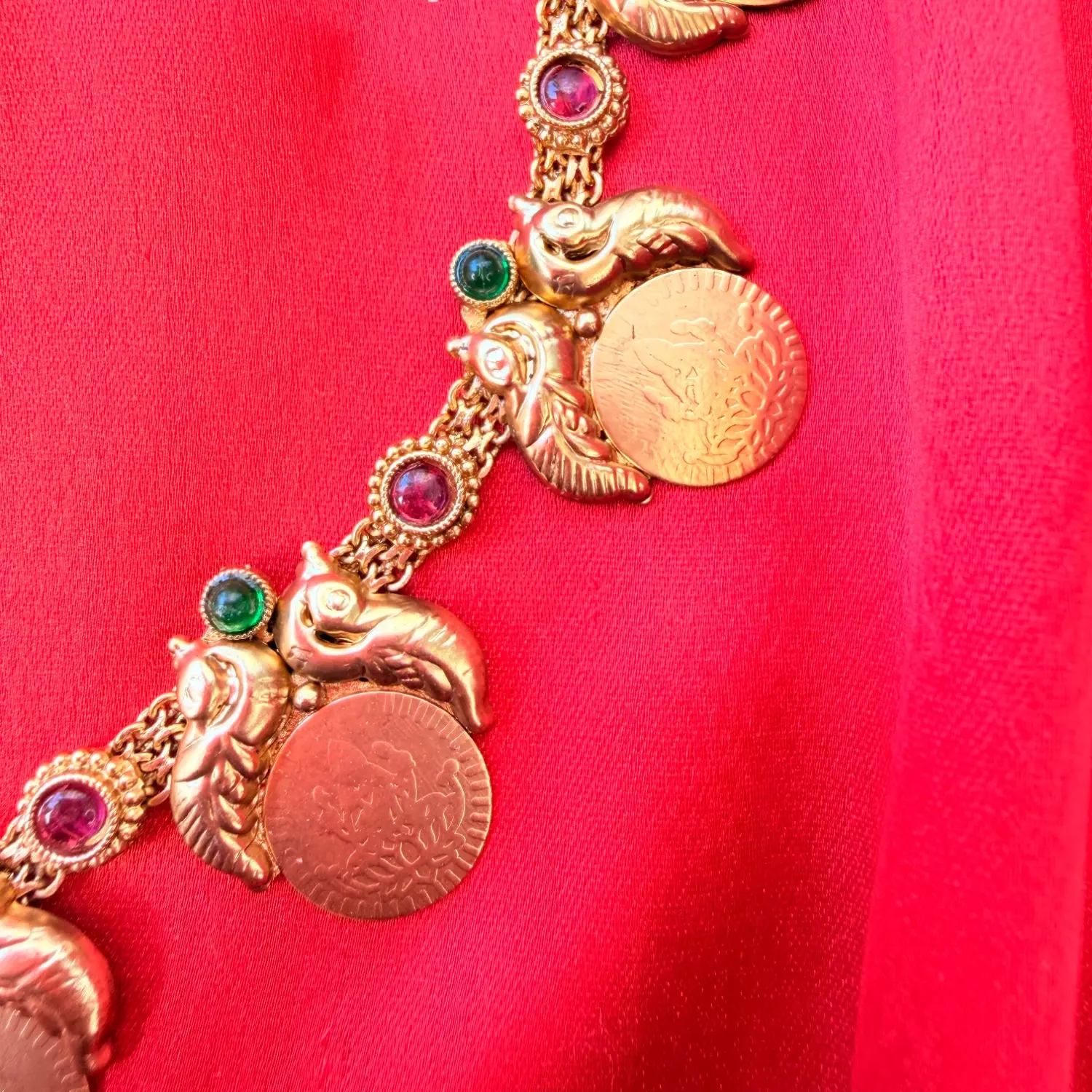 Peacock Kasu Antique Gold Short Necklace  Set SJSN044