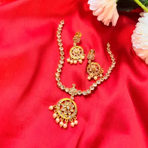 Sparkling Floral CZ Stone Short Necklace Set