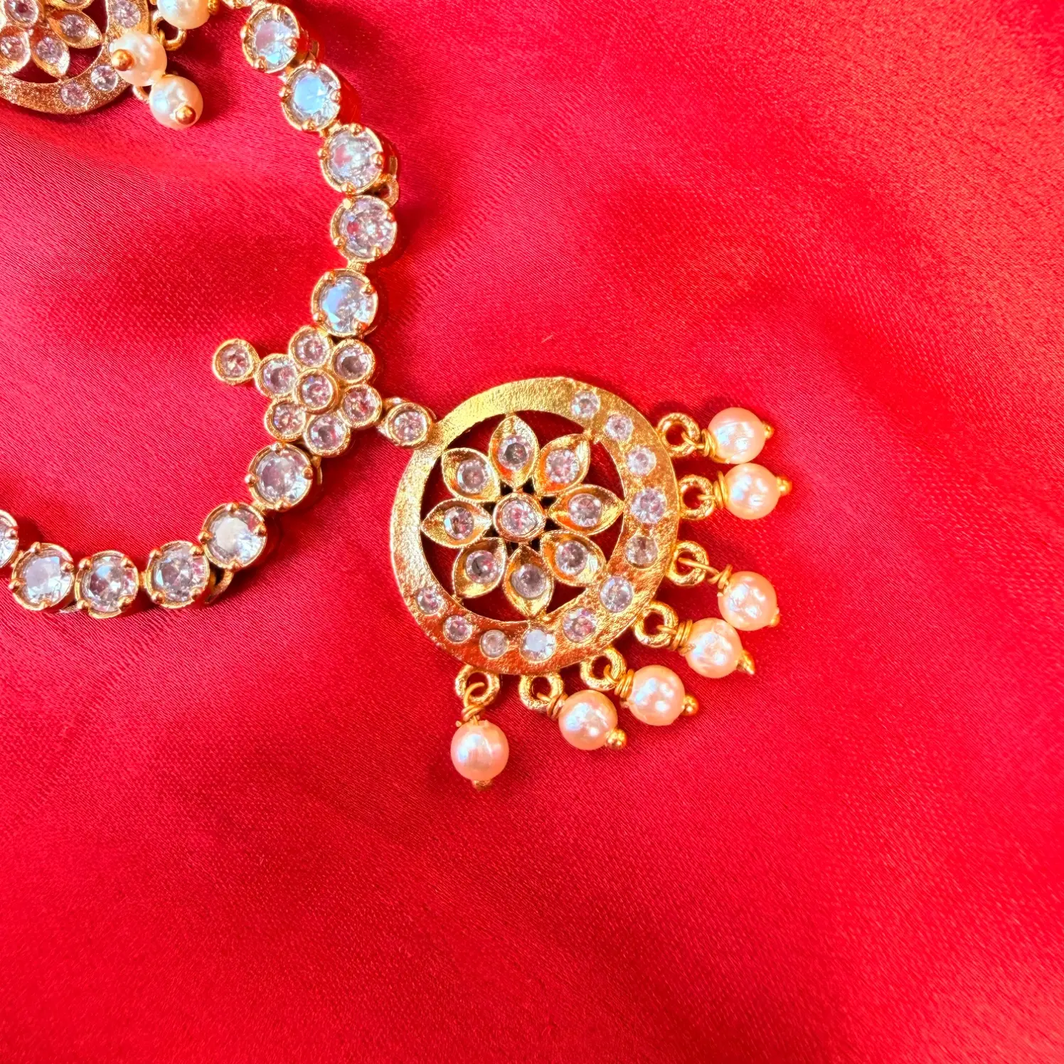 Sparkling Floral CZ Stone Short Necklace Set