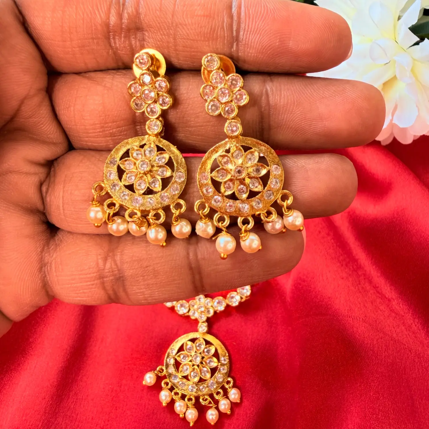 Sparkling Floral CZ Stone Short Necklace Set