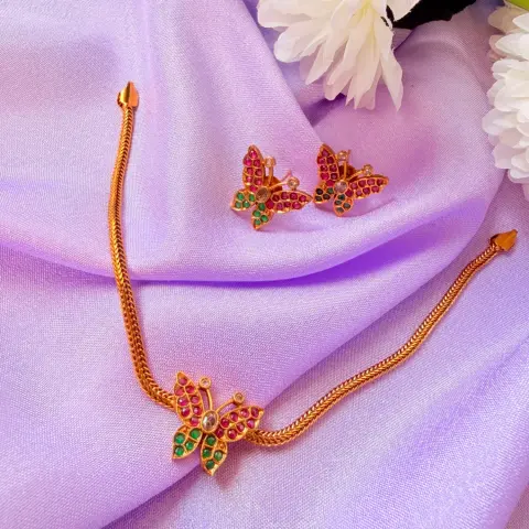 Butterfly Kemp Stone Gold-Plated Short Necklace Set