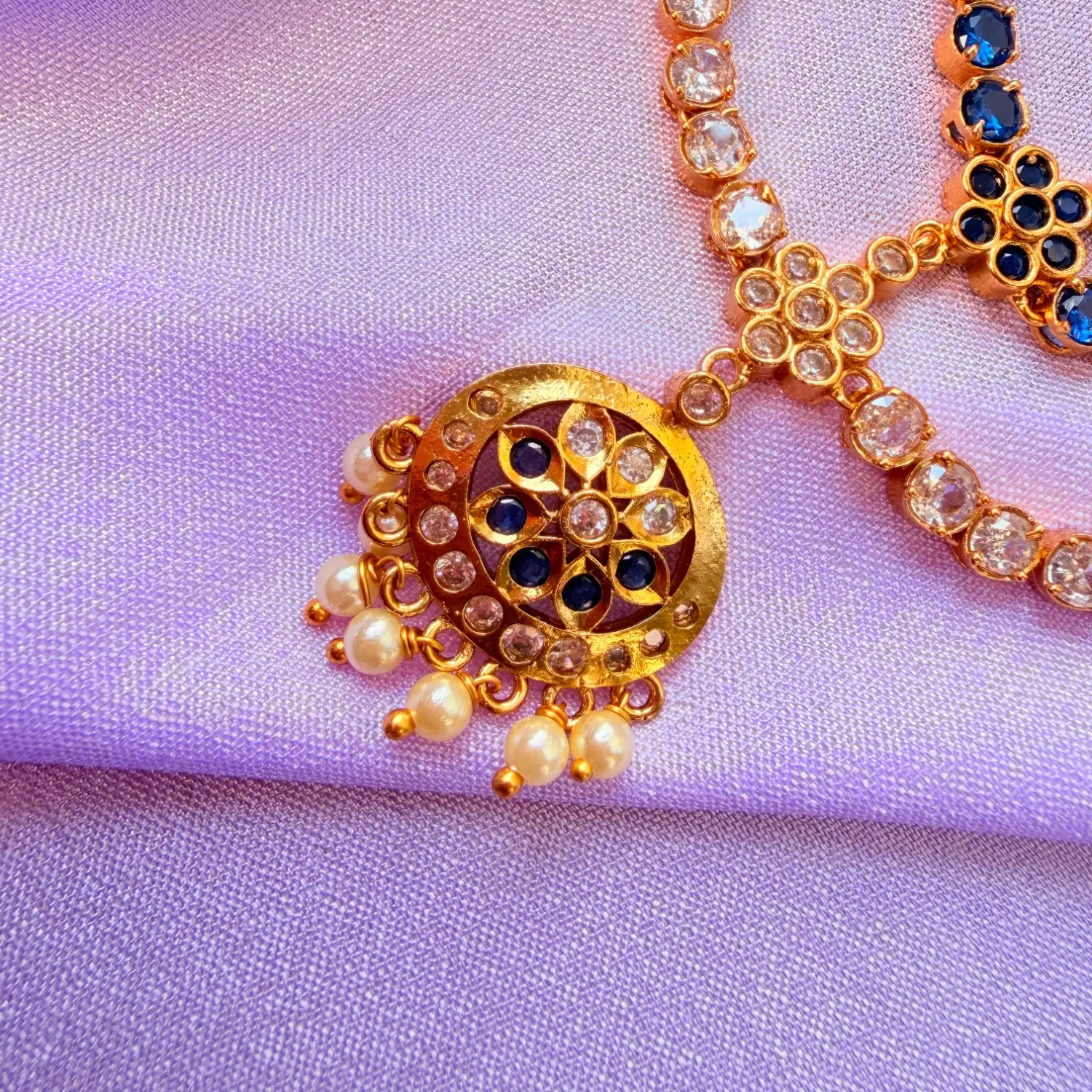 Royal Blue CZ Stone Layered Short Necklace Set