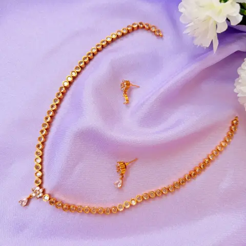 Classic Solitaire CZ Stone Single-Line Short Necklace Set