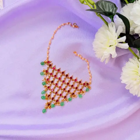 Royal Lattice Ruby and Emerald Kemp Stone Statement Choker Necklace