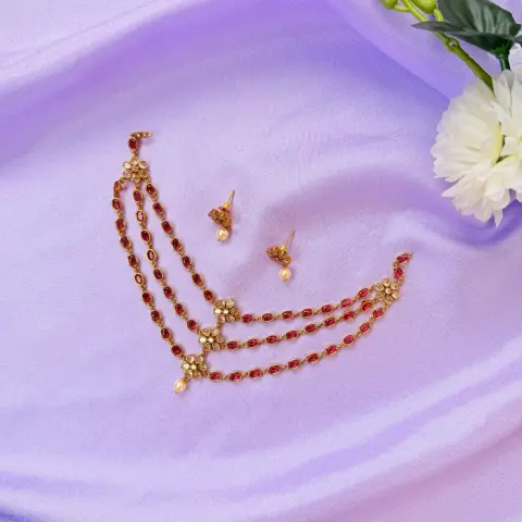Ruby Kemp Stone Multi-Strand Layered Short Necklace Set