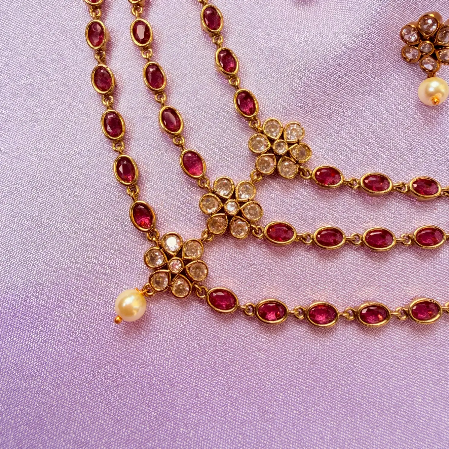 Ruby Kemp Stone Multi-Strand Layered Short Necklace Set