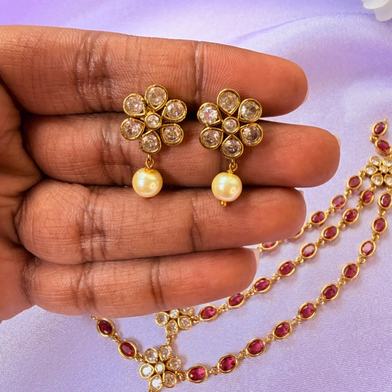 Ruby Kemp Stone Multi-Strand Layered Short Necklace Set