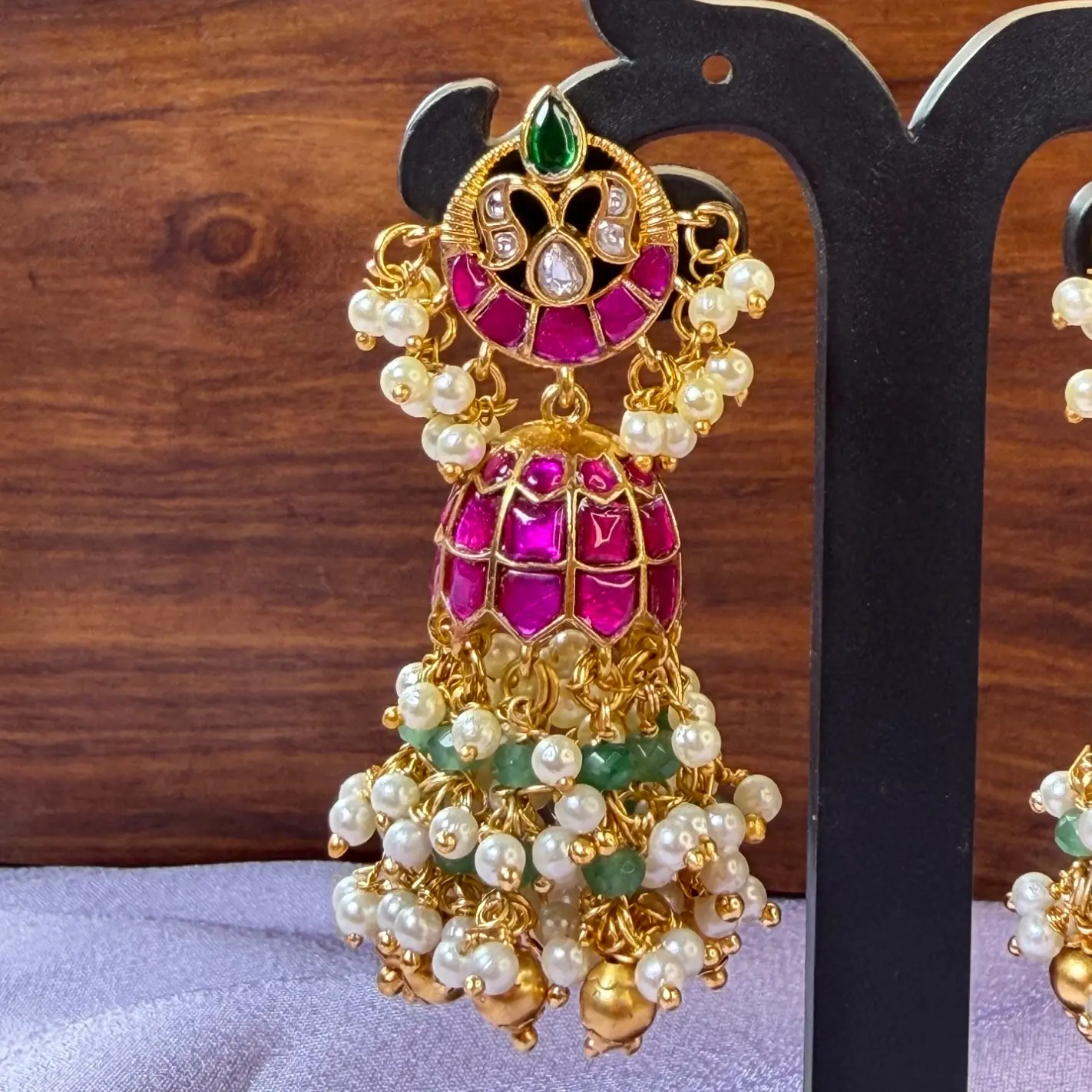 Royal Ruby and Emerald Kemp Stone Jhumka Earrings
