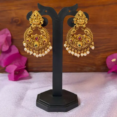 Lakshmi Peacock Antique Gold Jhumka-Style Drop Earrings