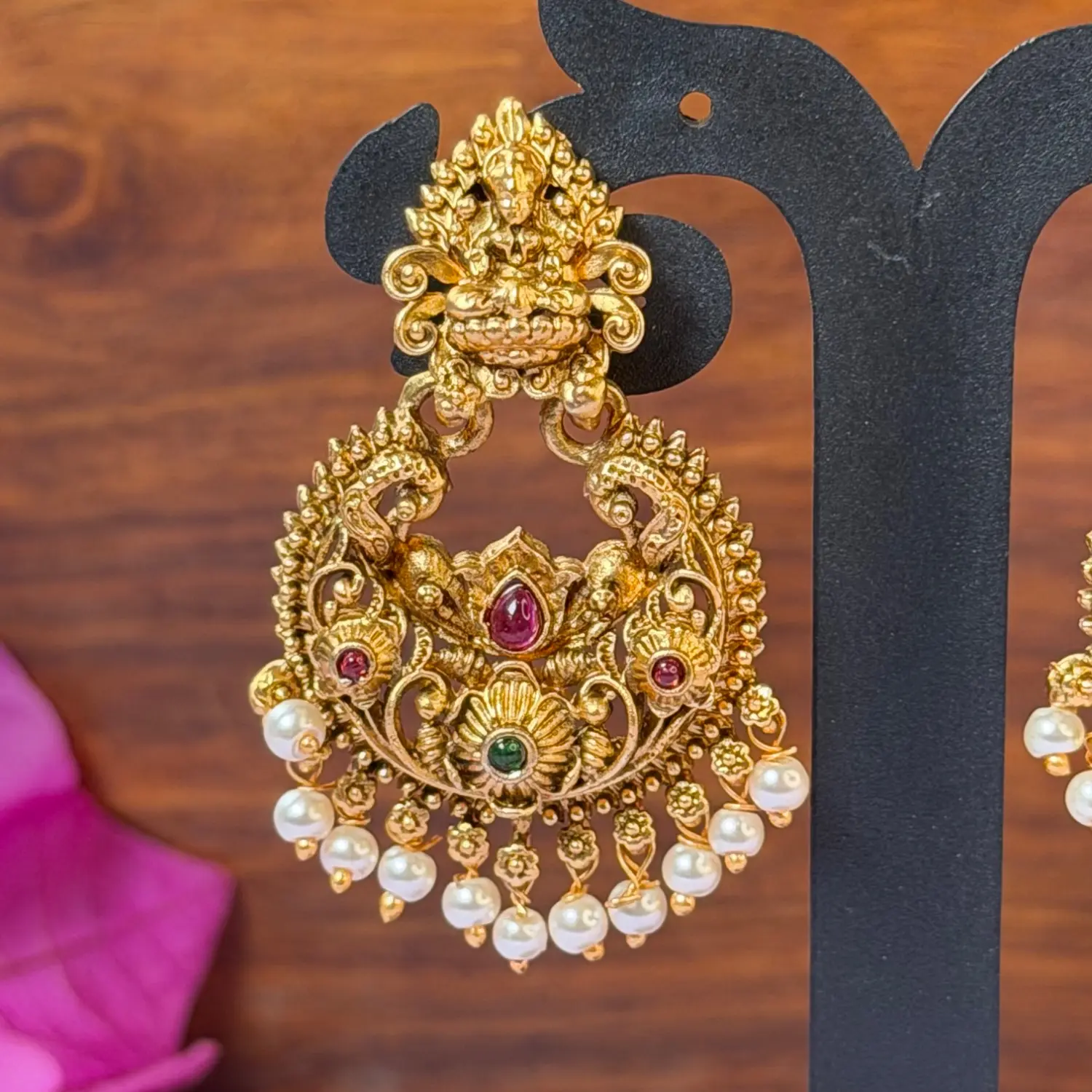 Lakshmi Peacock Antique Gold Jhumka-Style Drop Earrings