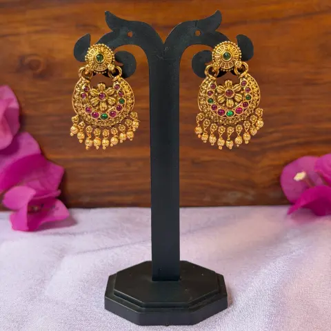 Floral and Crescent Antique Gold Statement Earrings