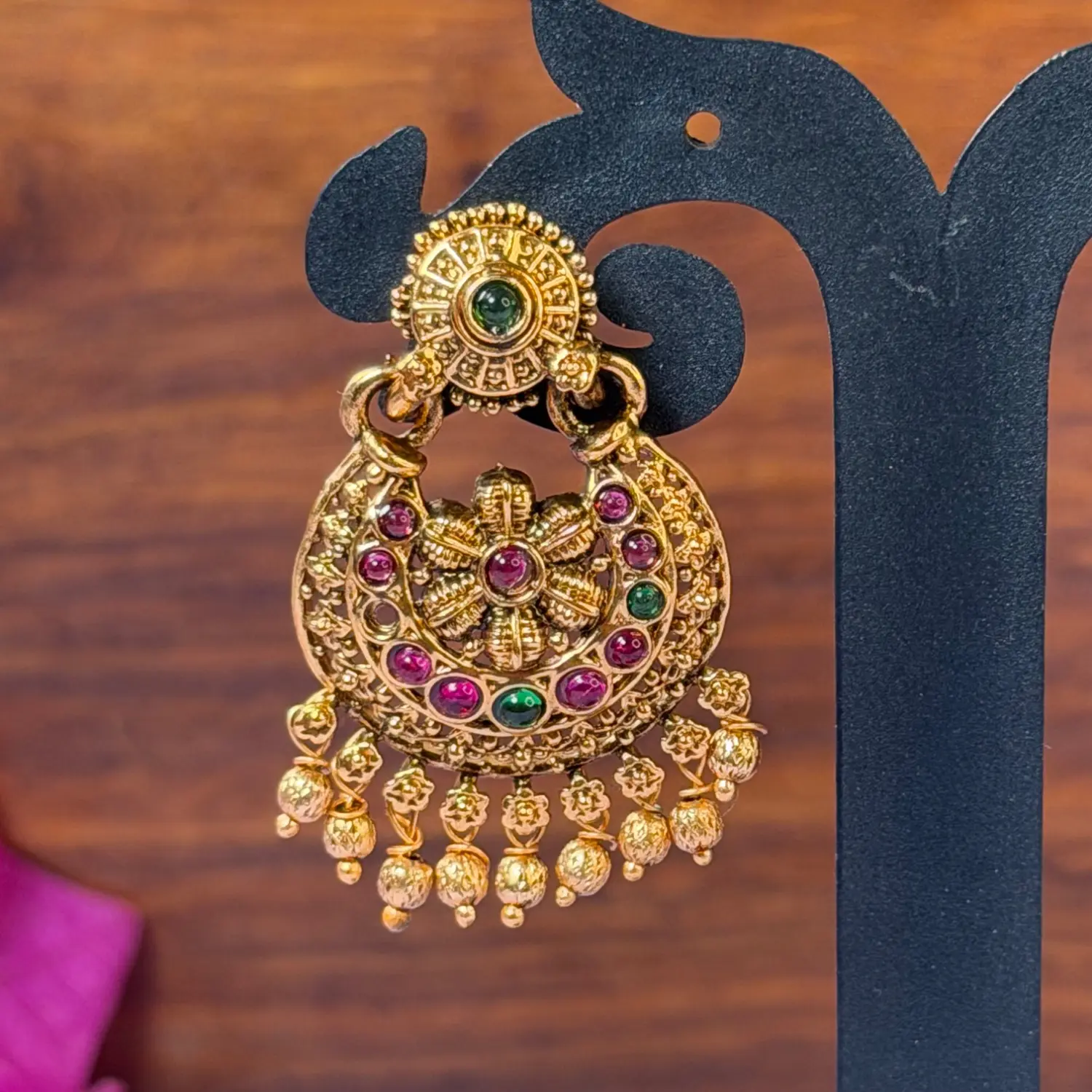 Floral and Crescent Antique Gold Statement Earrings