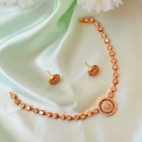 Radiant CZ Stone Circular Pendant Necklace Set