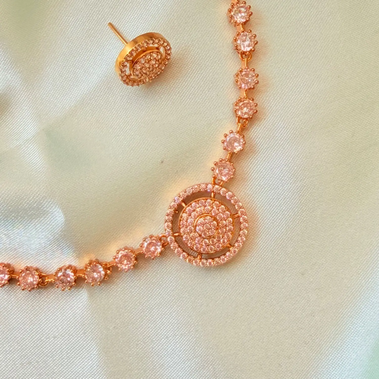 Radiant CZ Stone Circular Pendant Necklace Set
