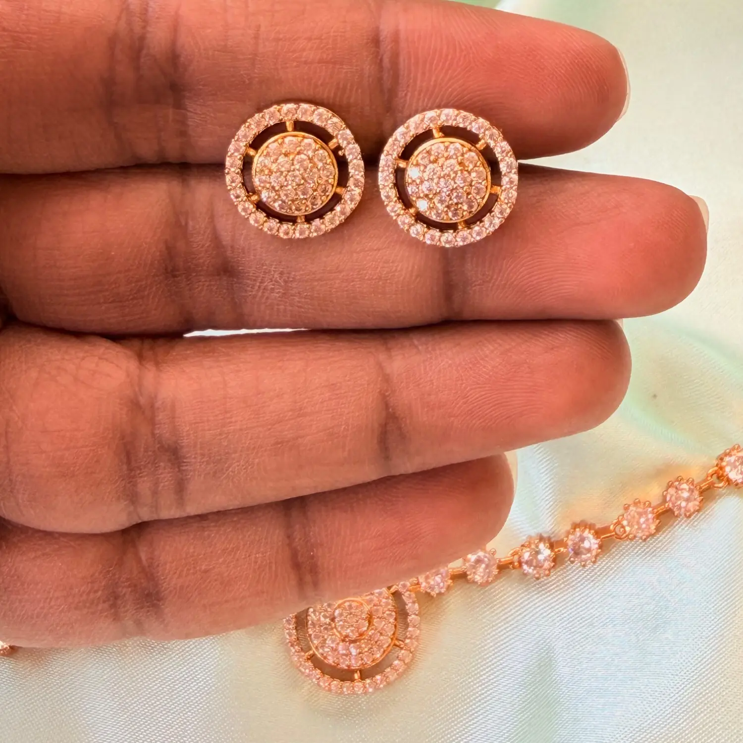 Radiant CZ Stone Circular Pendant Necklace Set