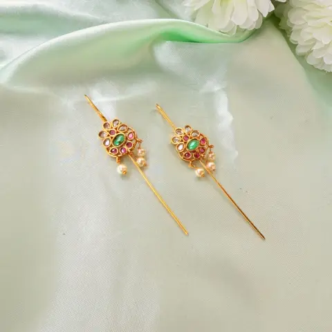 Ruby and Emerald Floral Hair Baudi and Ear Cuff Set