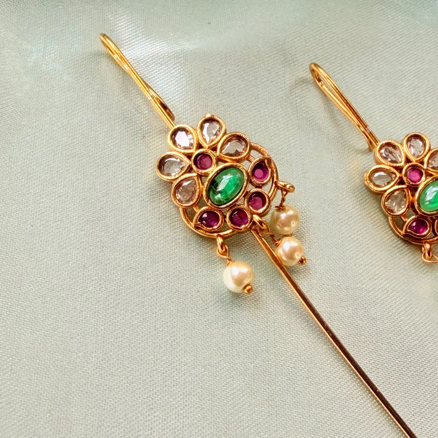 Ruby and Emerald Floral Hair Baudi and Ear Cuff Set