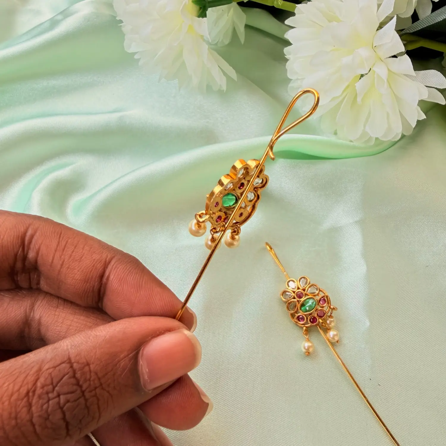 Ruby and Emerald Floral Hair Baudi and Ear Cuff Set
