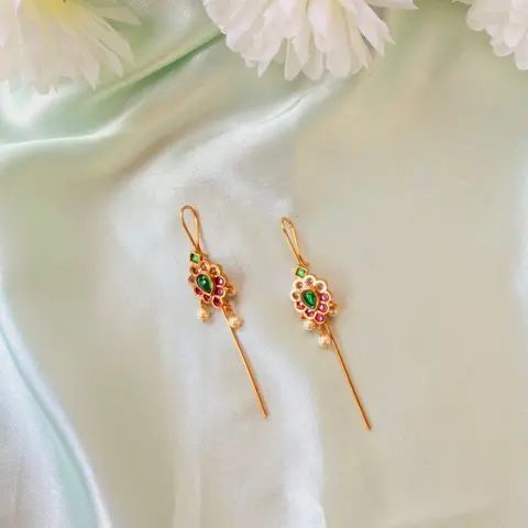 Ruby and Emerald Floral Hair Baudi and Ear Pin Set