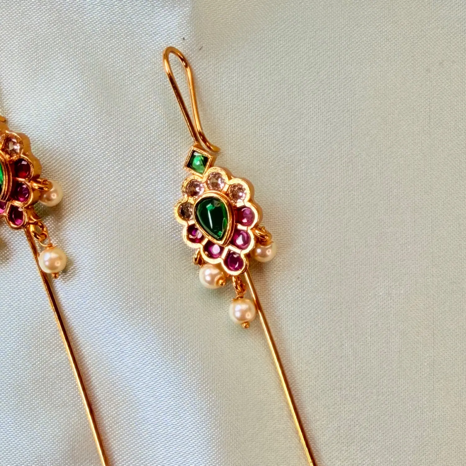 Ruby and Emerald Floral Hair Baudi and Ear Pin Set