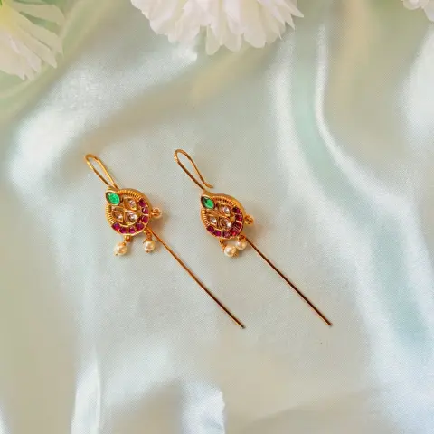 Ruby and Emerald Teardrop Hair Baudi and Ear Pin Set
