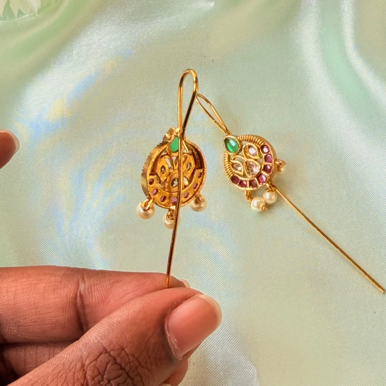 Ruby and Emerald Teardrop Hair Baudi and Ear Pin Set