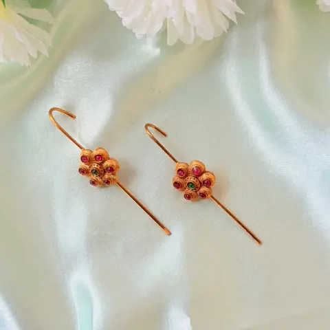 Ruby and Emerald Floral Cluster Hair Baudi and Ear Pin Set
