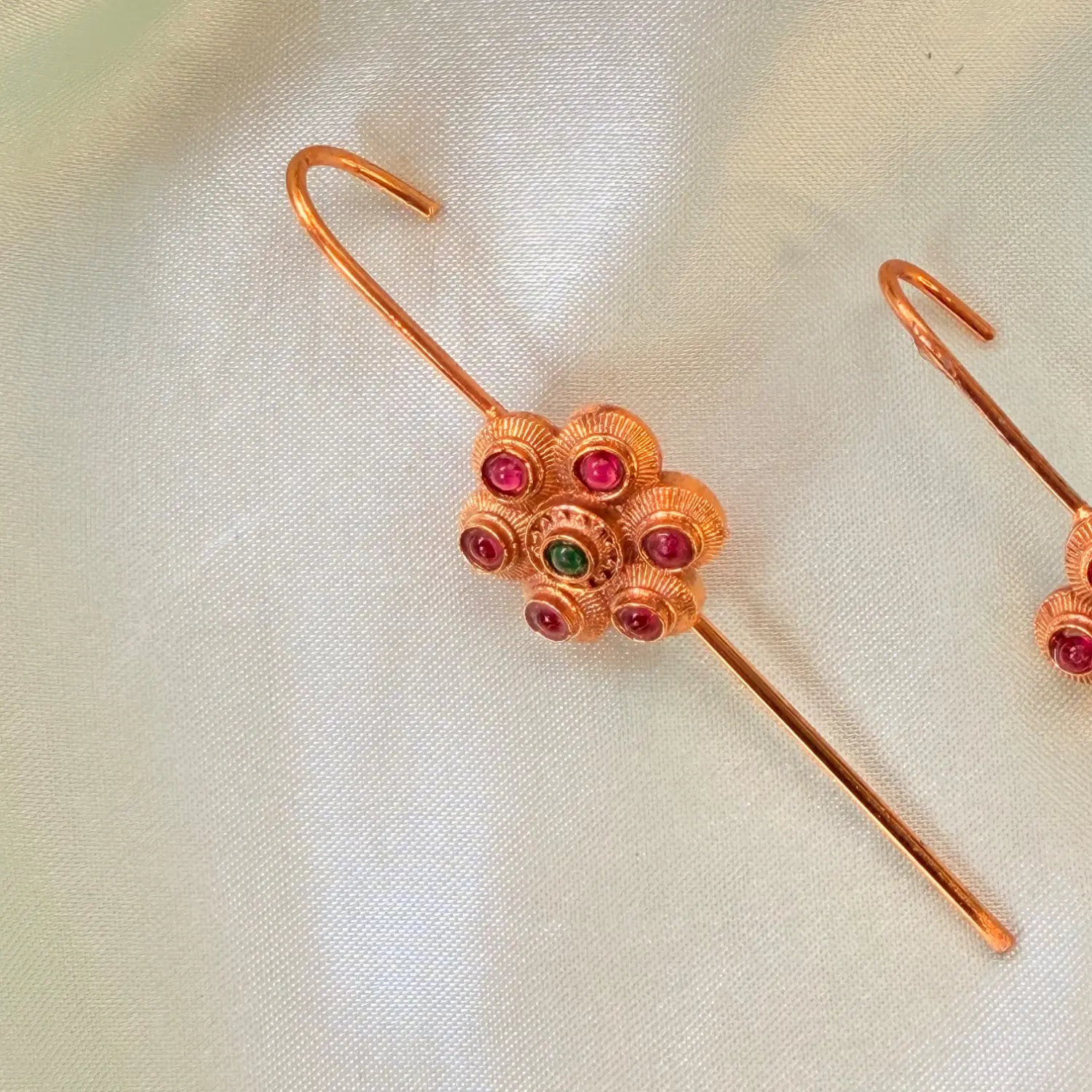 Ruby and Emerald Floral Cluster Hair Baudi and Ear Pin Set