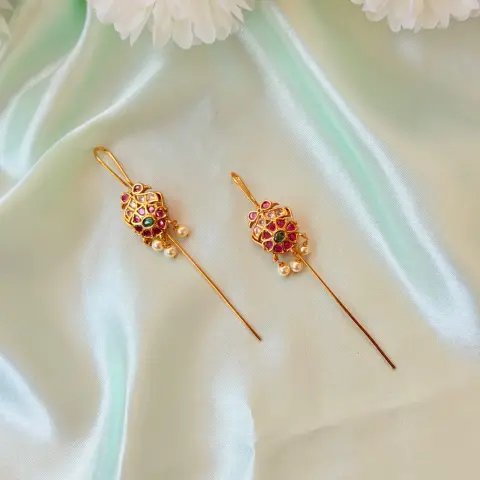 Ruby and Emerald Ornate Hair Baudi and Ear Pin Set
