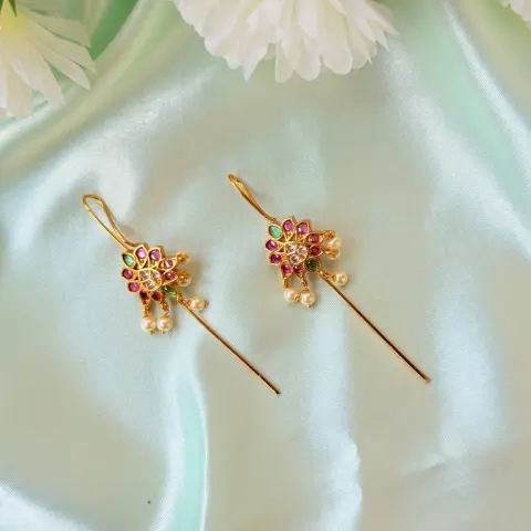 Ruby, Emerald and White Stone Hair Baudi and Ear Pin Set