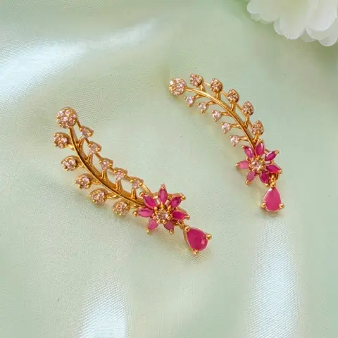 Ruby Floral Leafy Ear Crawlers