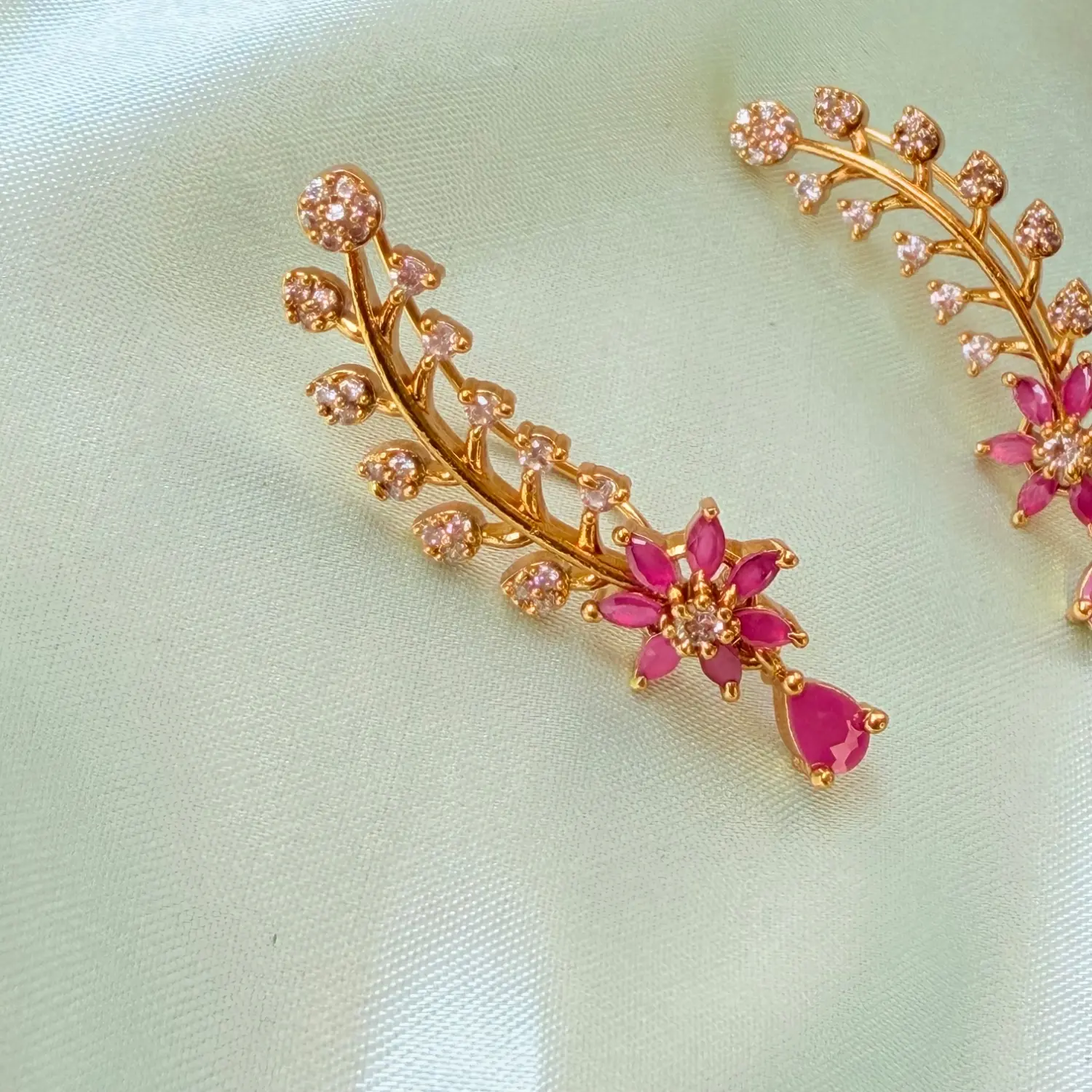Ruby Floral Leafy Ear Crawlers