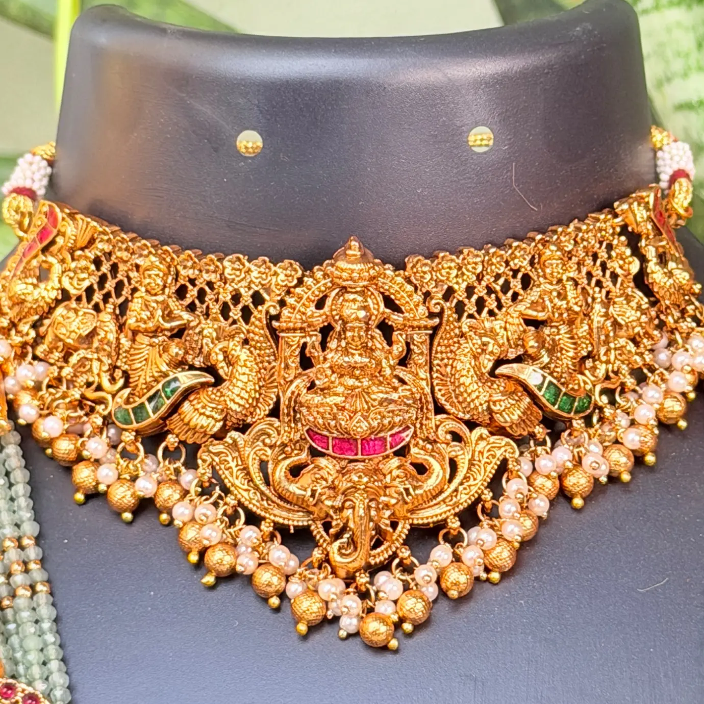 Royal Temple Nakshi Bridal Combo Set | Antique Gold Choker, Long Haram & Jhumkas SJC003