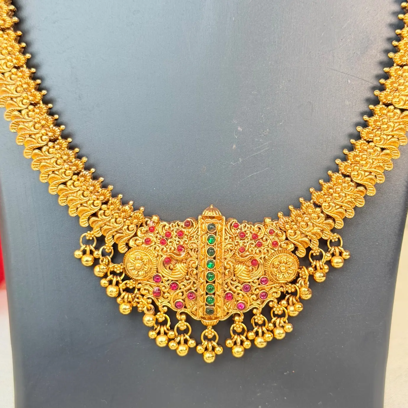 Royal South Indian Temple Jewelry Combo Set | Antique Gold Choker, Coin Necklace, Long Haram & Earrings SJC004