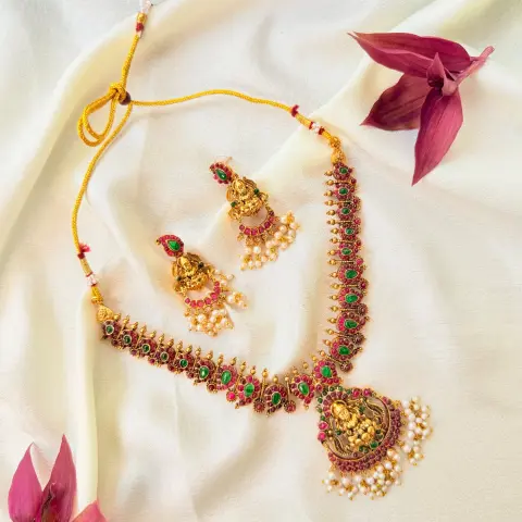 Goddess Lakshmi Antique Gold Temple Necklace Set