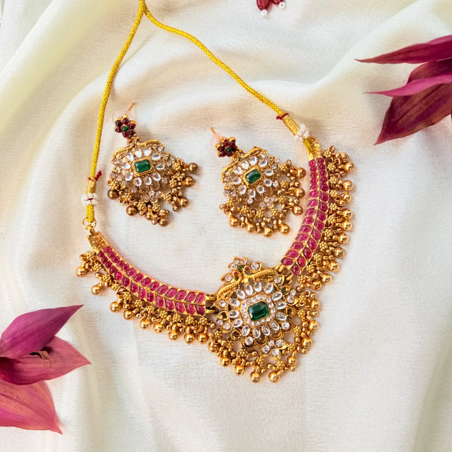 Ruby and Emerald Stone Polki Choker Necklace Set
