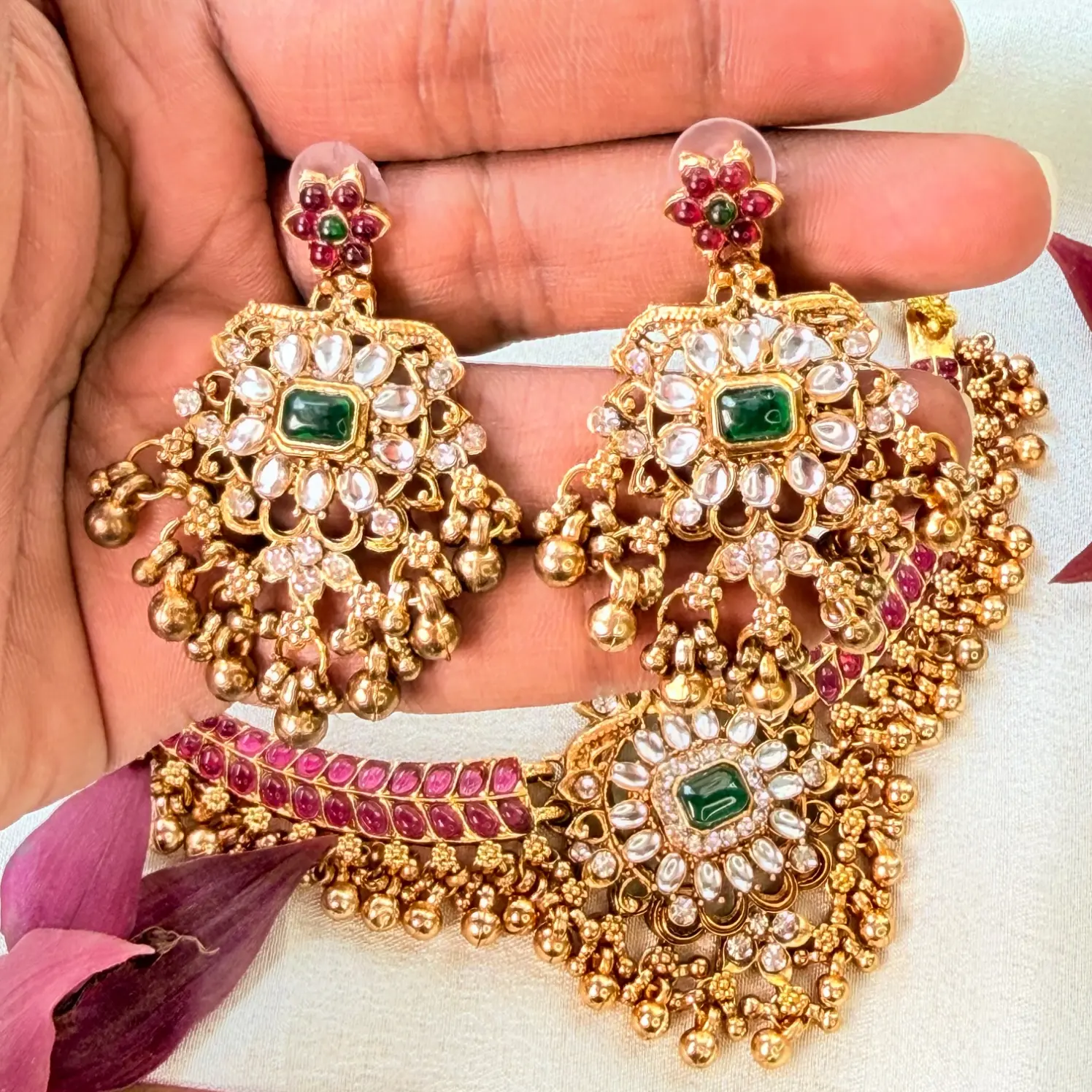Ruby and Emerald Stone Polki Choker Necklace Set