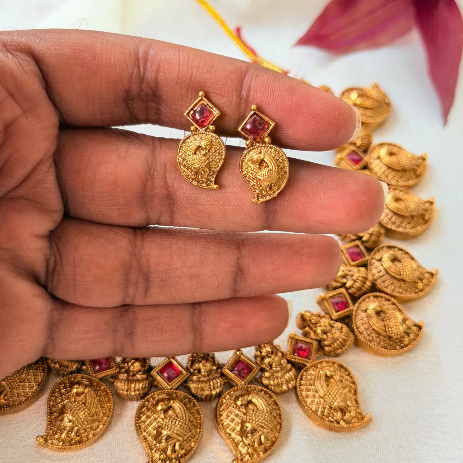 Peacock and Goddess Lakshmi Antique Gold Necklace Set