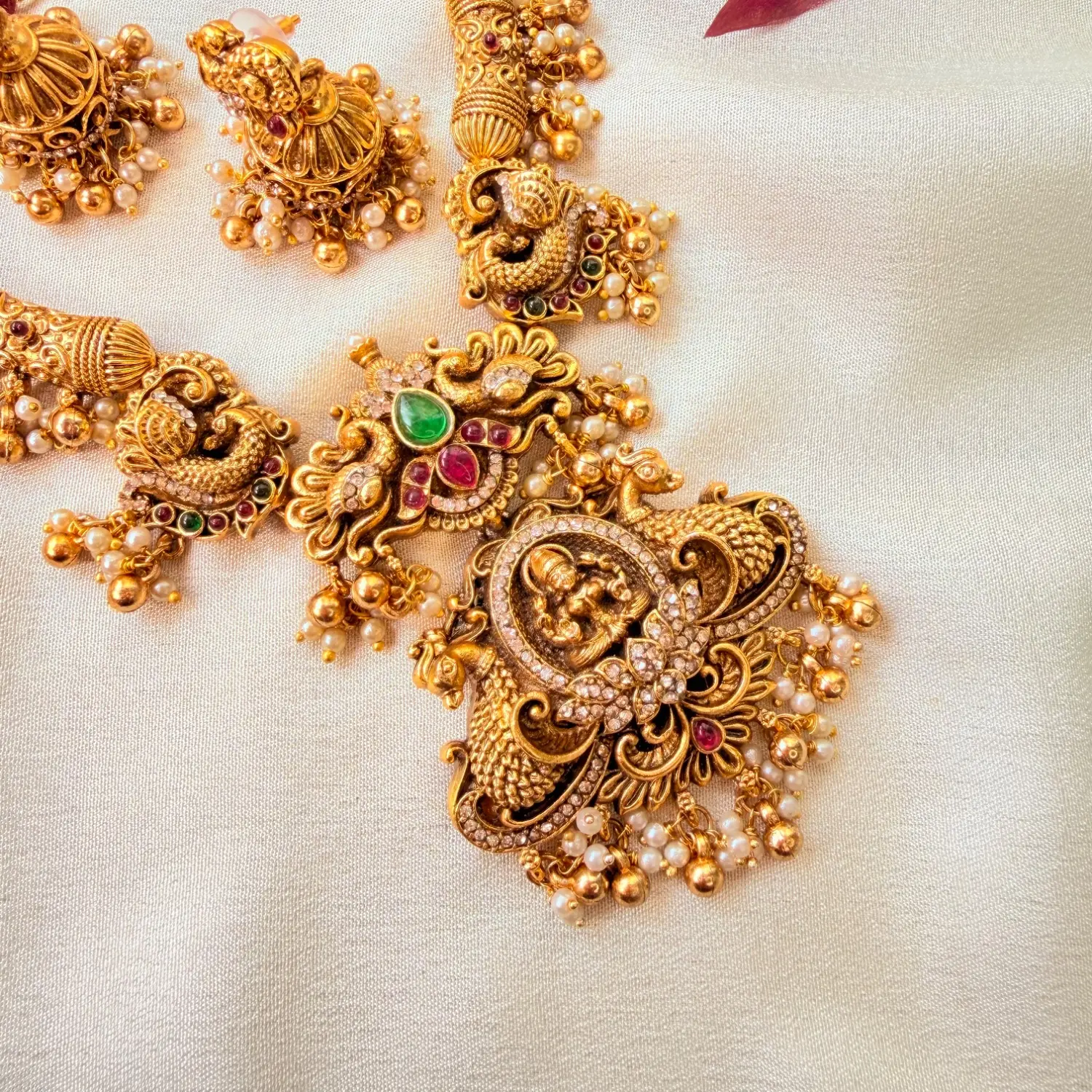 Goddess Lakshmi Peacock Antique Temple Necklace Set